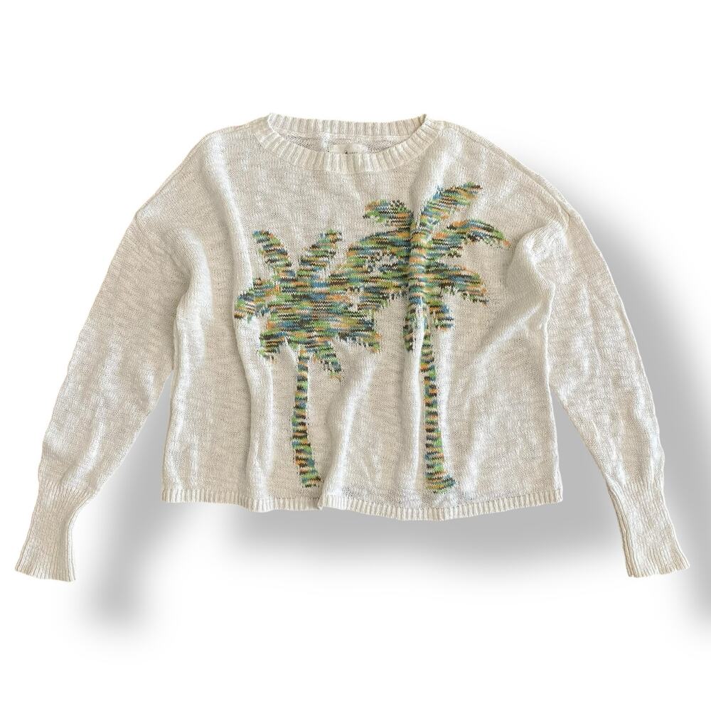 Lou & Grey Palm Tree Knitted Sweater Womens Size‎ XS Cream Multicolor